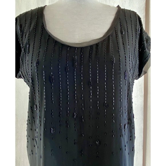 EILEEN FISHER Silk Lined Beaded Black Silk Top - Picture 5 of 6